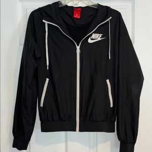 Nike Windbreaker with Hood, Lined, Black/White, Size Medium